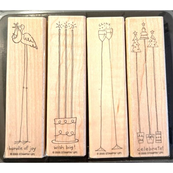 Stampin Up! 2005 ALONG THE SAME LINES Wood-Mounted Rubber Stamps Set HOLIDAYS - Picture 3 of 3